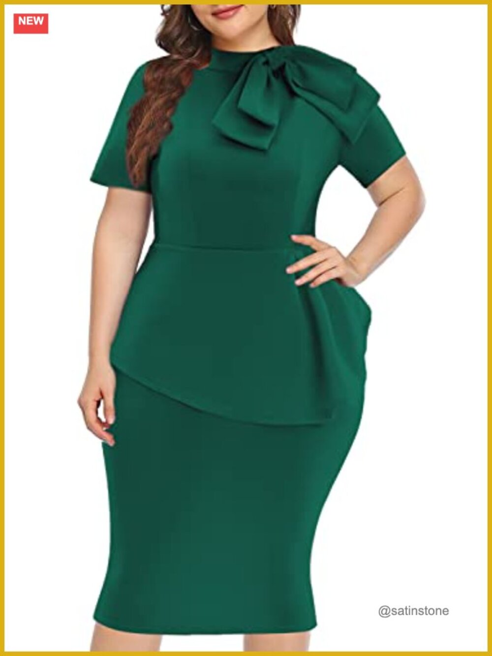 Plus Size Bodycon Peplum Cocktail Dress with Turtle Neck, Short Sleeve, Ruffle,